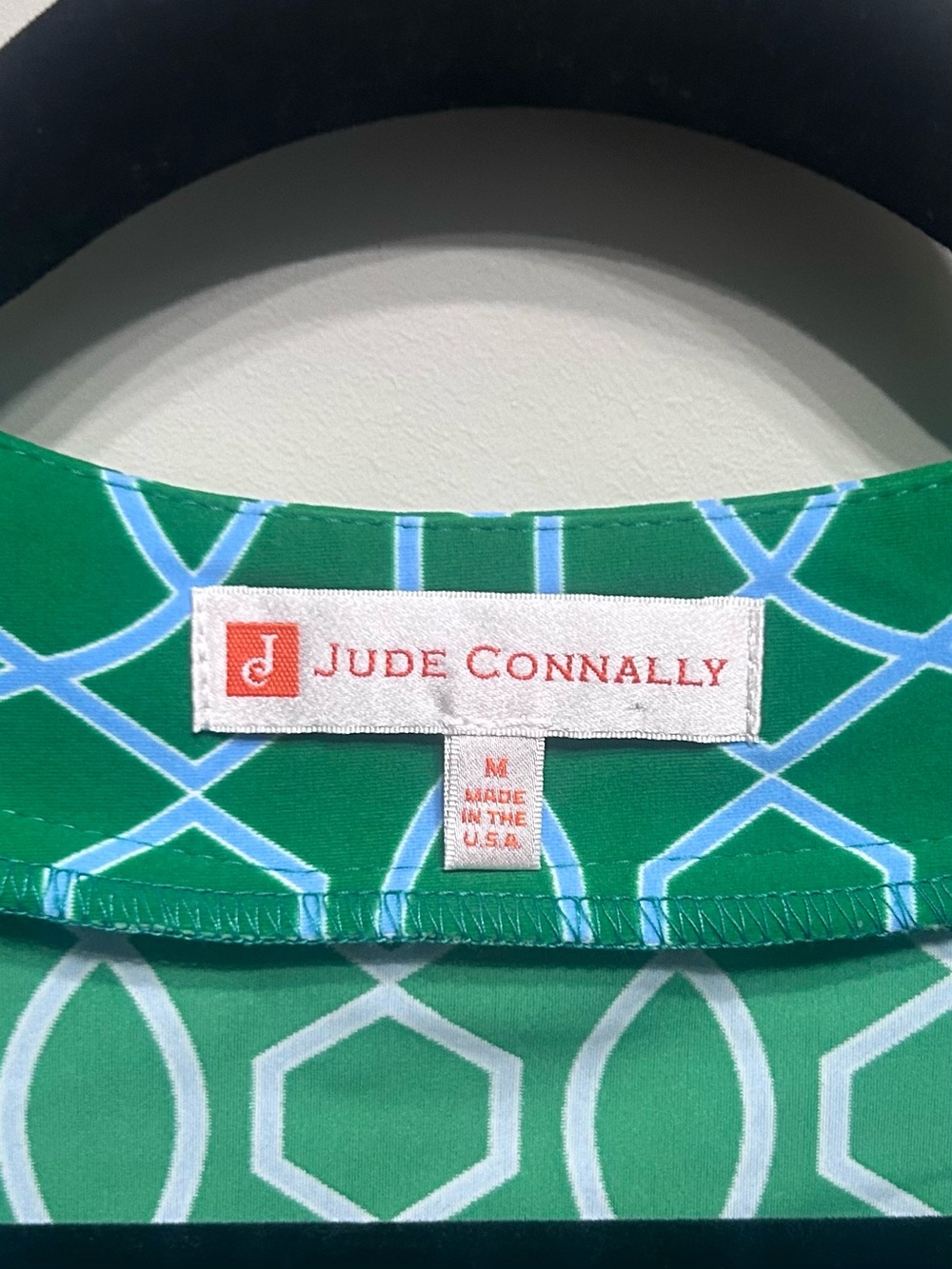 Jude Connally Green Dress with Light Blue Geometric Print - Picture 2 of 3